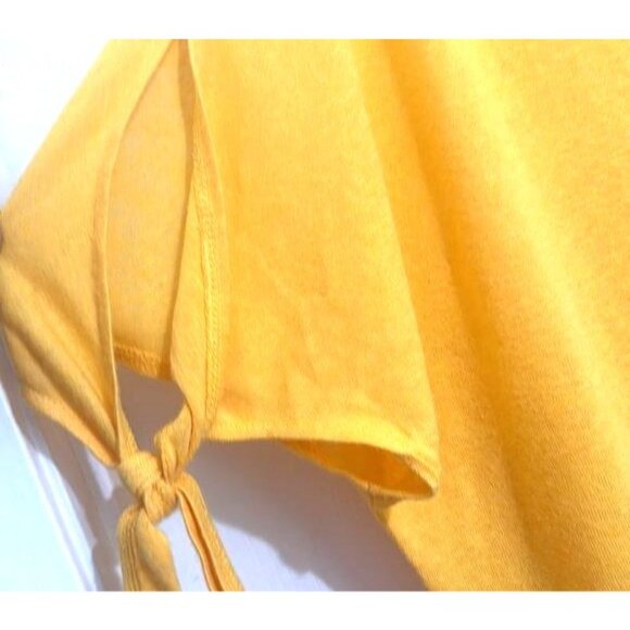 Time And Tru Womens V-Neck Yellow Tie-Sleeve Top L (12-14) Rayon/Polyester - Picture 4 of 6